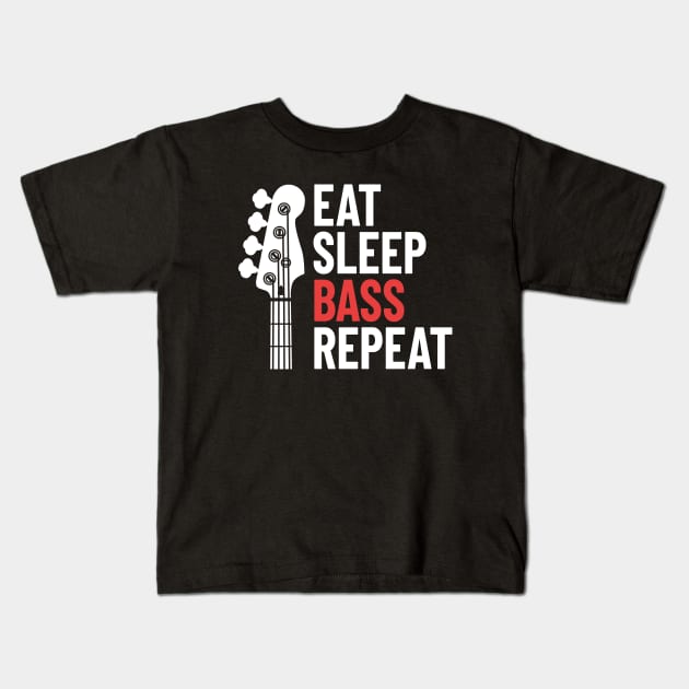 Eat Sleep Bass Repeat Bass Guitar Headstock Dark Theme Kids T-Shirt by nightsworthy